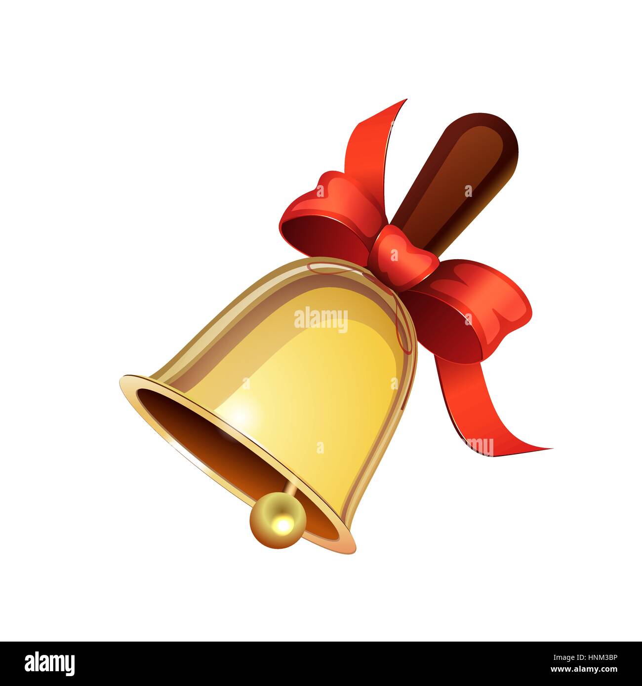 School bell with red ribbon isolated on white background Stock Vector