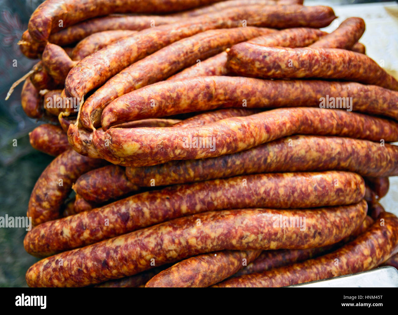 Traditionally ready homemade sausages exposed for sale Stock Photo Alamy