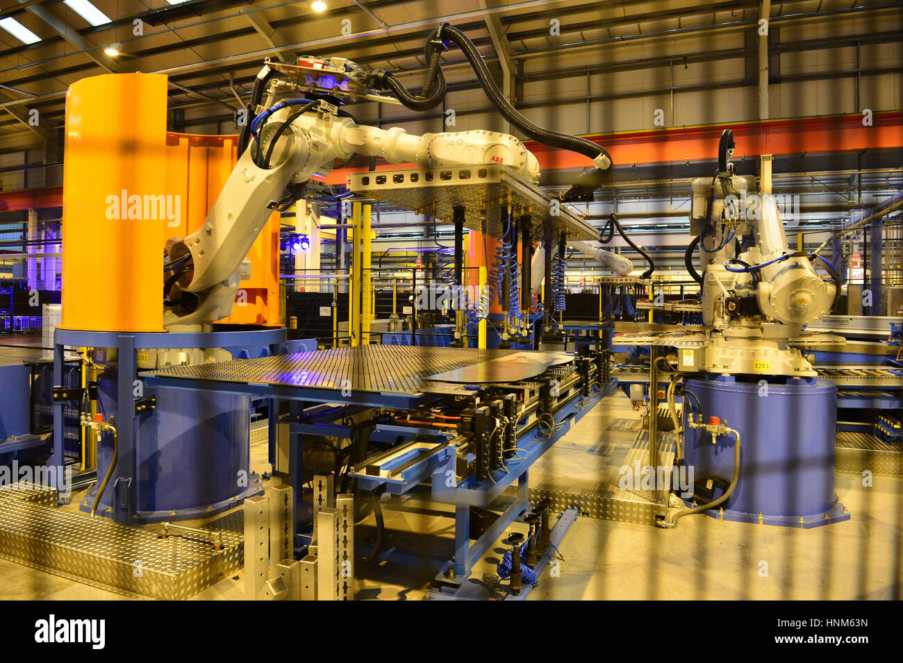 A high-tech robotic welding line is unveiled at the automotive service centre at Tata Steel's Wednesbury site in Willenhall, Wolverhampton. Stock Photo