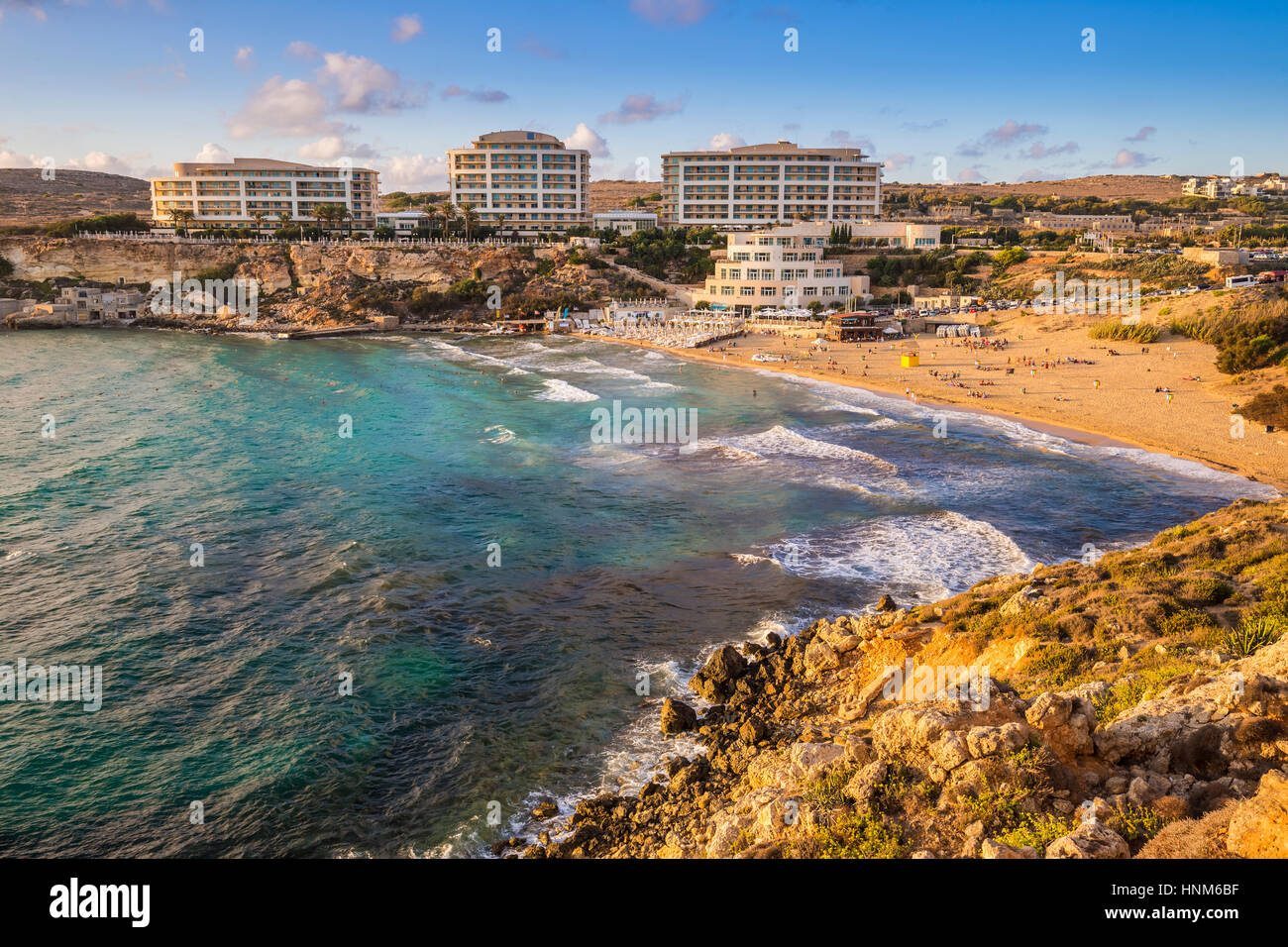 Malta - Golden Bay, malta's most beautiful sandy beach at sunset Stock ...