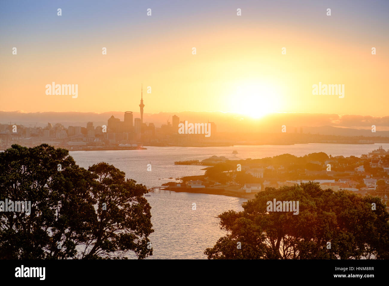Auckland City Sunset. Taken from North Head, Devonport Stock Photo
