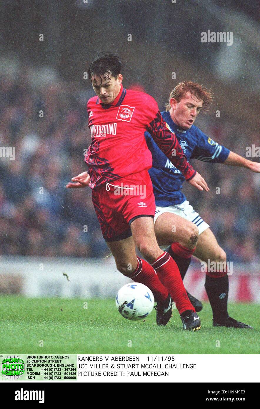 JOE MILLER AND STUART MCCALL CLASH. RANGERS V ABERDEEN 11 November 1995 ...