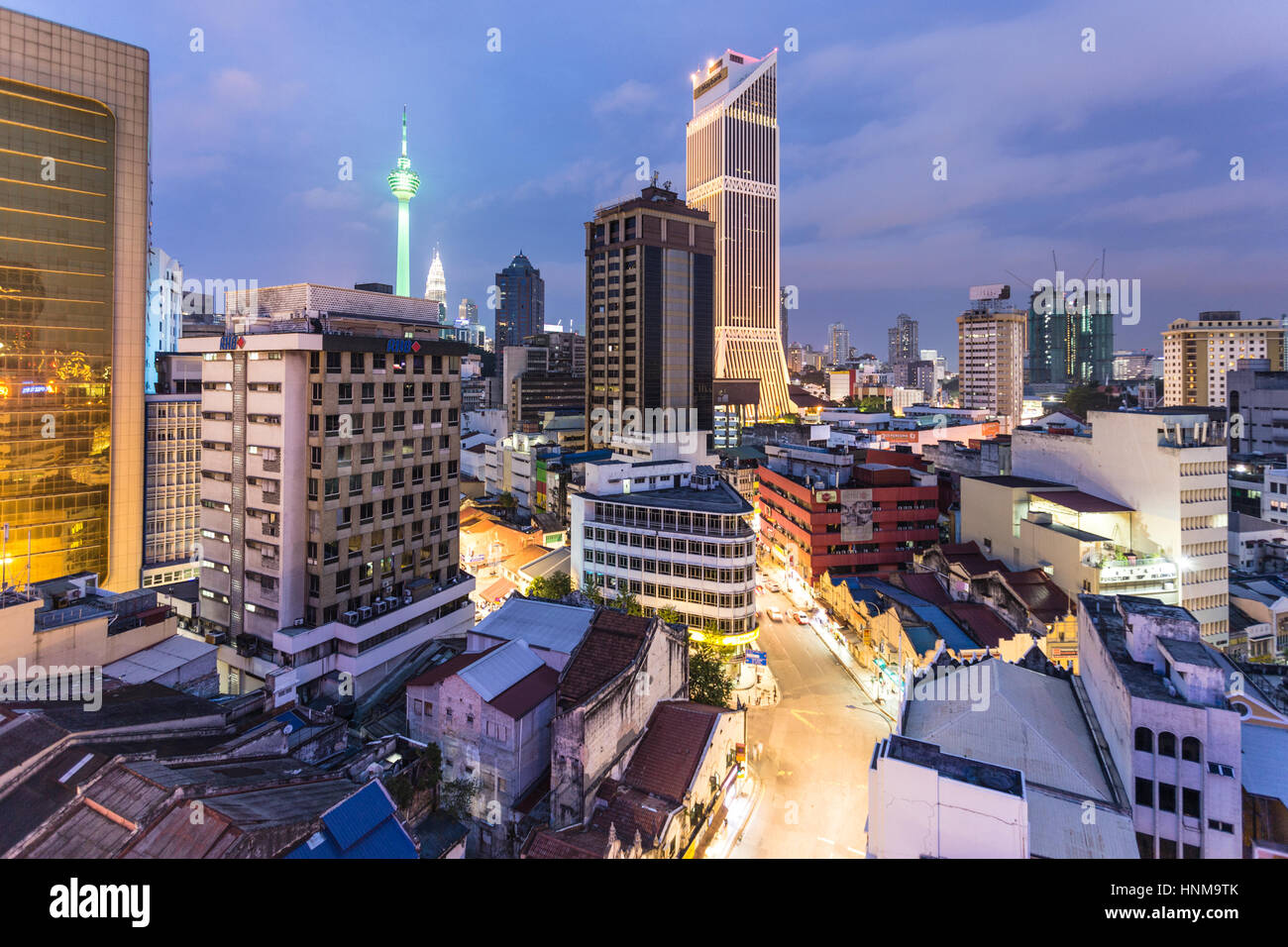 KUALA LUMPUR - An aerial view of the night on the business district of Kuala Lumpur, Malaysia capital city, an important islamic finance center. Stock Photo