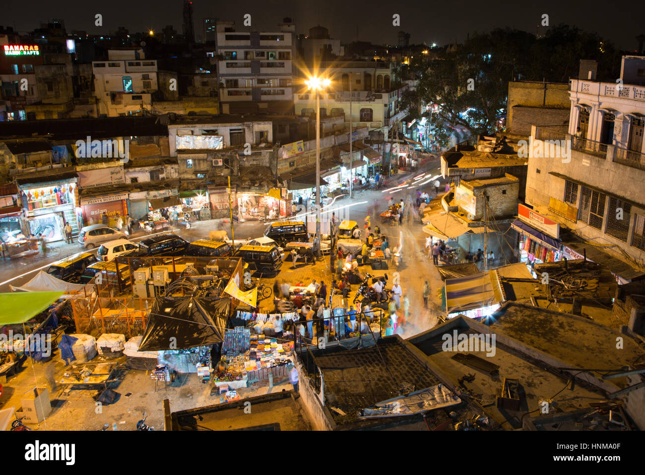 New Delhi, India - September 7 2014: People, captured with blurred motion, walk in the New Delhi bazaar street in India Stock Photo