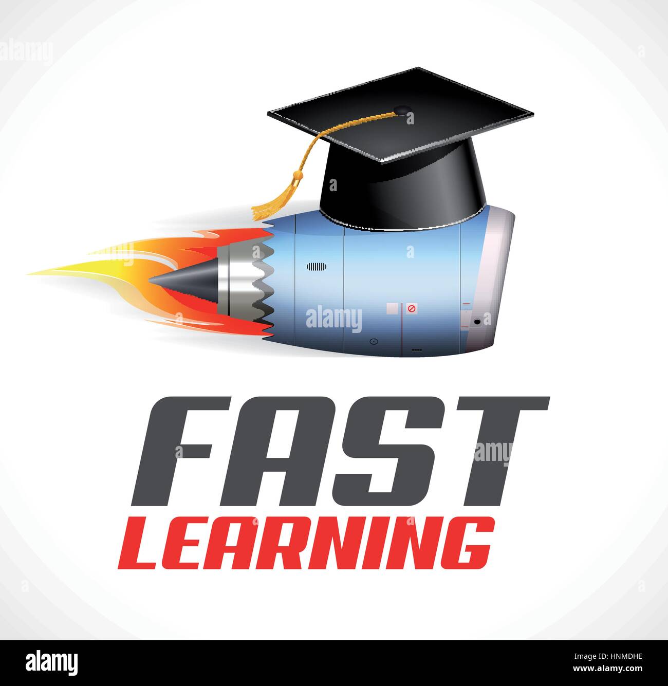 Fast learning concept - turbo jet engine and students cap Stock Vector