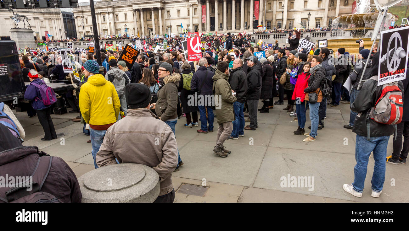 Crowds at Trafalgar Square London, listening to speakers at the CND