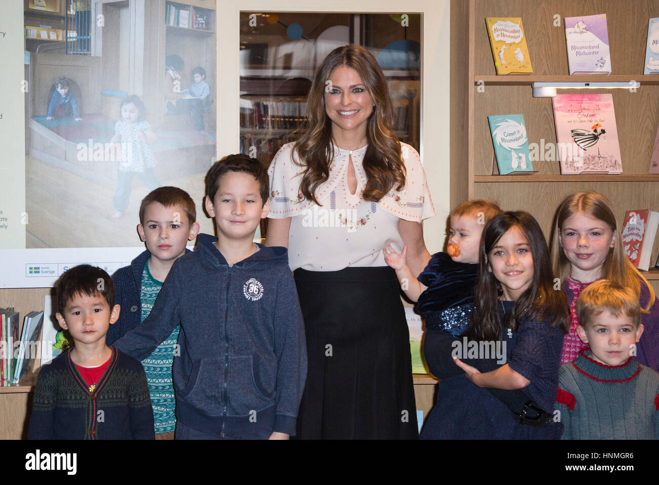London, UK. 14 February 2017. HRH Princess Madeleine of Sweden opens the Room for Children - a Swedish Library filled with the best-loved children's books from the Nordic countries - at Southbank Centre's Imagine Children's Festival (runs until 19 February 2017). Stock Photo