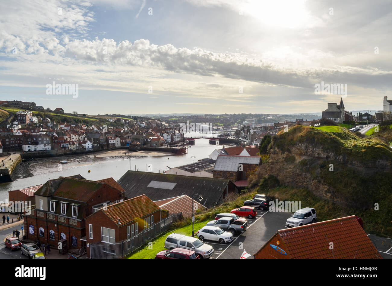 Esk river and swing bridge in Whitby North Yorkshire Stock Photo