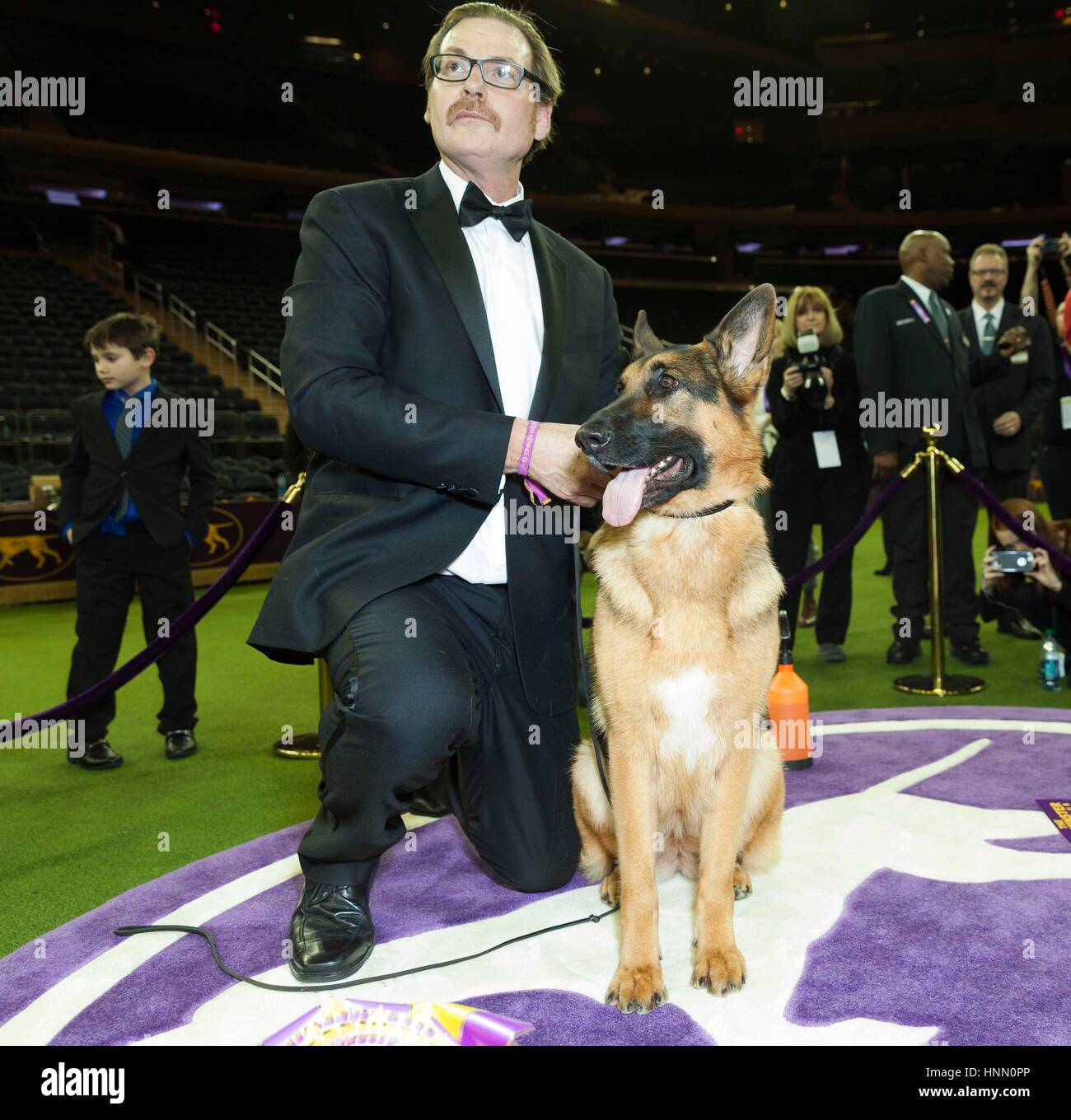 New York, NY, USA. 14th Feb, 2017. Rumor the German Shepherd and handler Kent Boyles in attendance for 141st Annual Westminster Kennel Club Dog Show Best In Show, Madison Square Garden, New York, NY February 14, 2017. Credit: Lev Radin/Everett Collection/Alamy Live News Stock Photo
