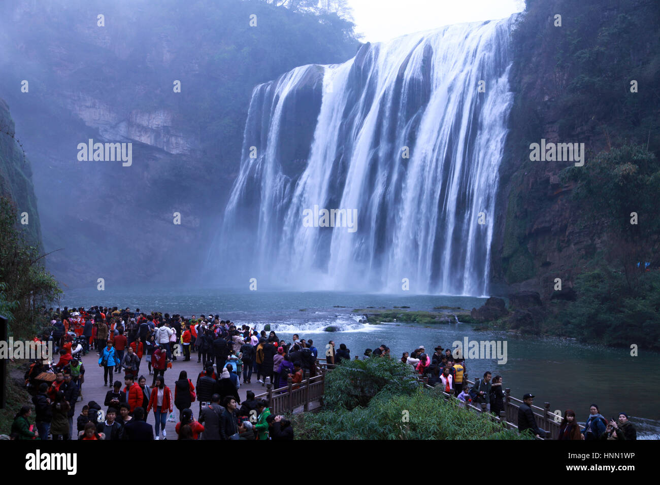 Anshu, China. 15th Feb, 2017. Scenery of Huangguoshu Waterfall in