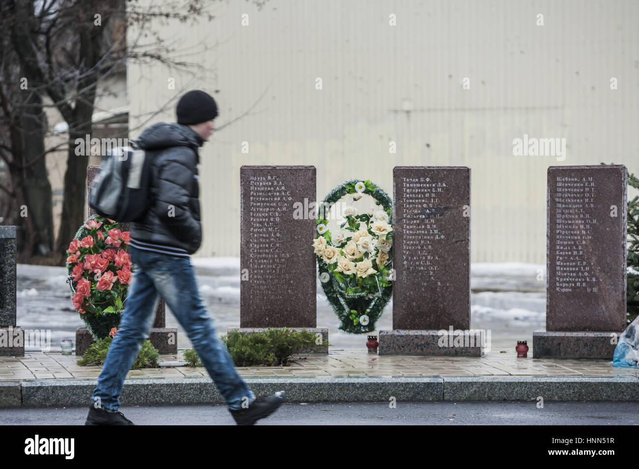Donetsk, Donetsk Oblast, Ukraine. 12th Dec, 2016. Memorial in remembrance of the killed neighbors by shelling in Kuibyshevskyi district, north of Donetsk, one of the most affected by the war in Donbass, Ukraine. Credit: Celestino Arce/ZUMA Wire/Alamy Live News Stock Photo