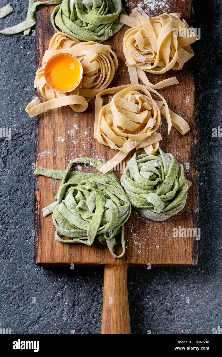 Colored fresh homemade pasta tagliatelle Stock Photo