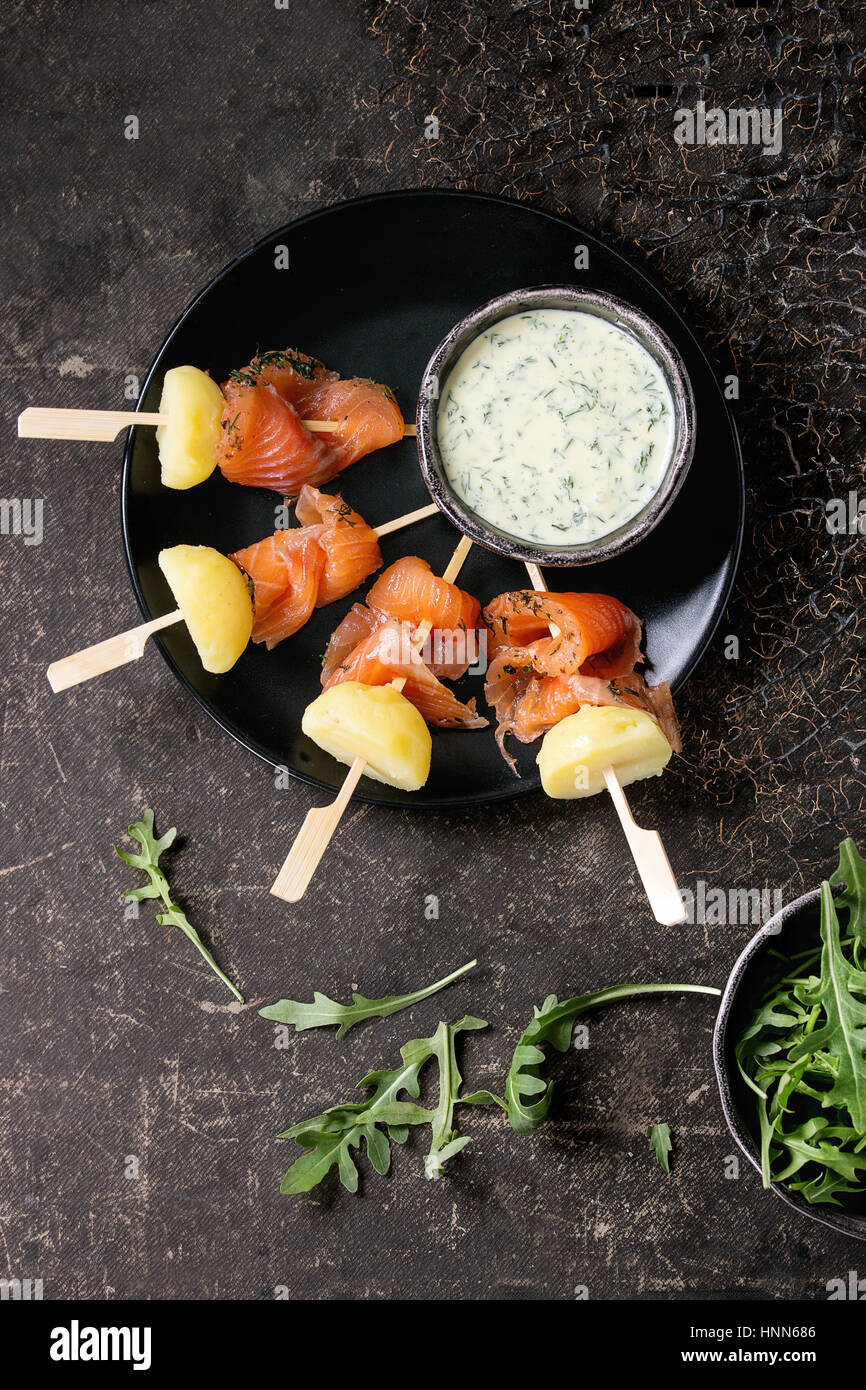Appetizer with smoked salmon and potatoes Stock Photo Alamy