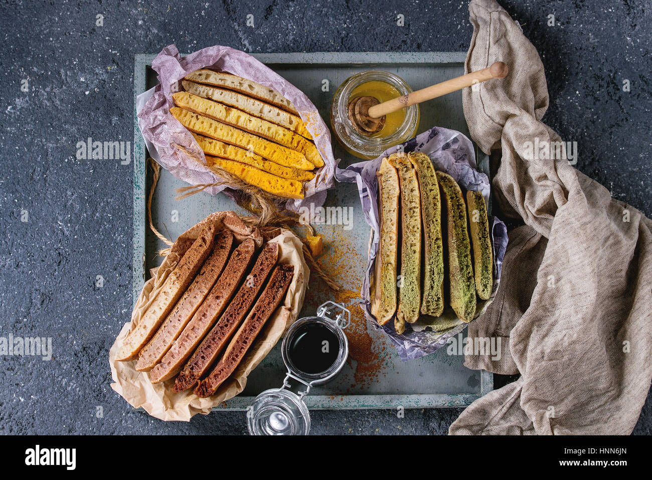Variety of ombre pancakes Stock Photo