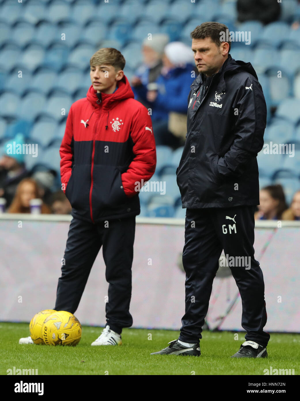 Rangers Billy Gilmour On The Pitch With Rangers Caretaker Manager Graeme Murty During The Warm Up At The Scottish Cup Fifth Round Match At Ibrox Glasgow Press Association Photo Picture Date Sunday