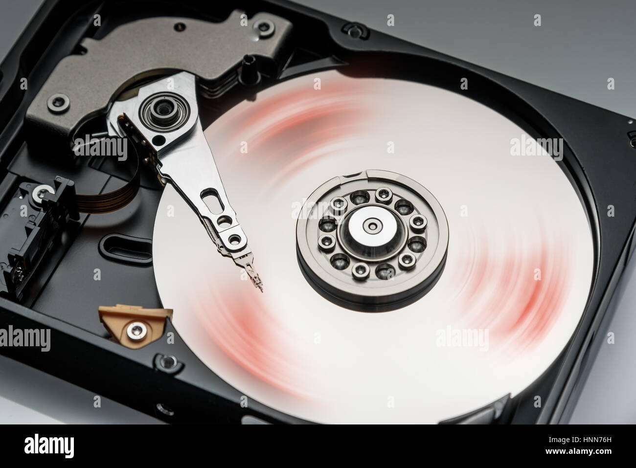 computer hard drive working closeup with details Stock Photo
