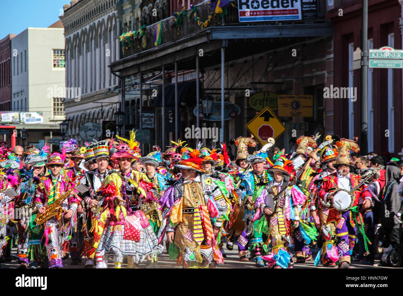 Colorful Celebration at Mardi Gras Galveston Stock Photo