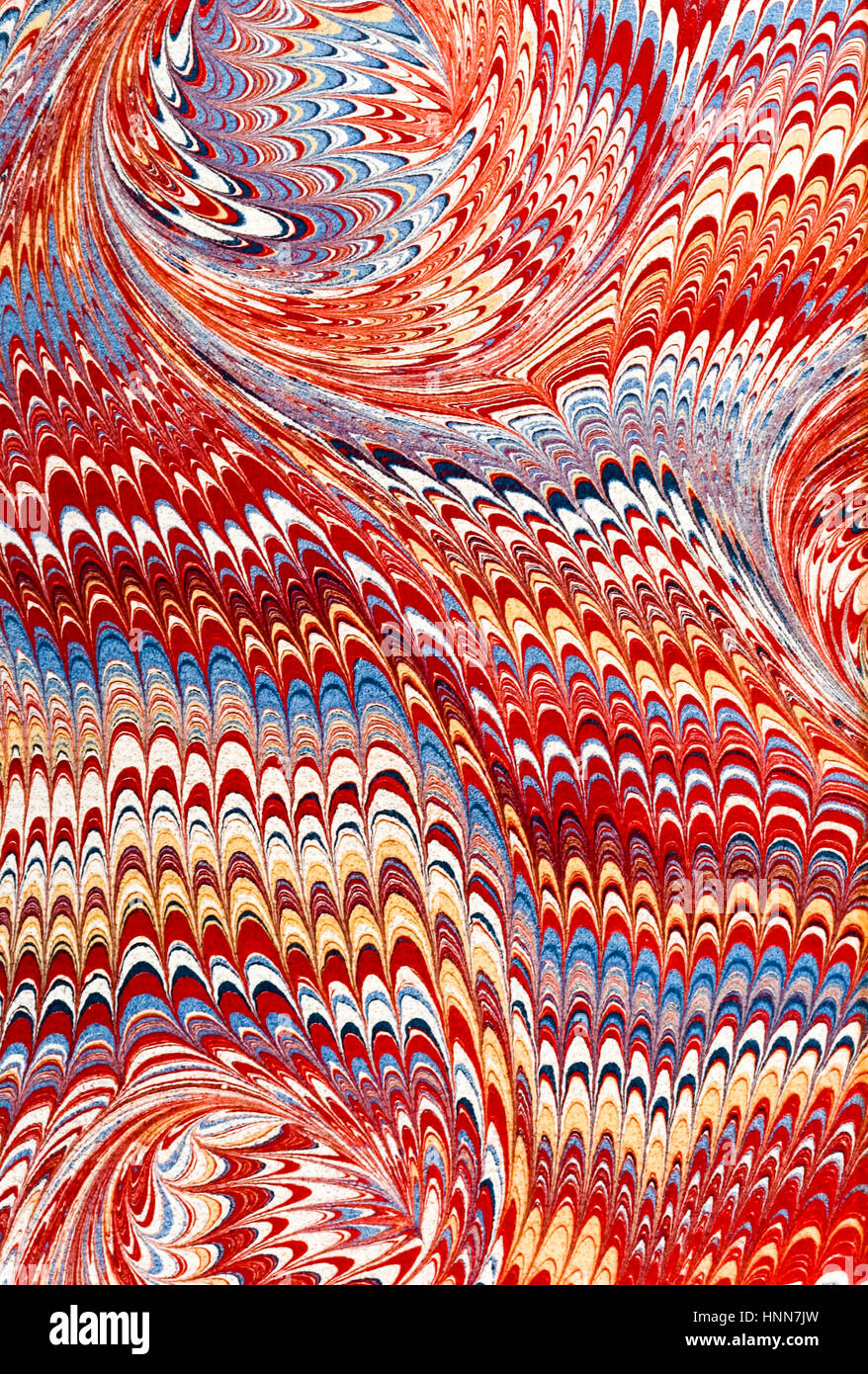 Hand marbled pastedown or endpaper from 19th century book binding from