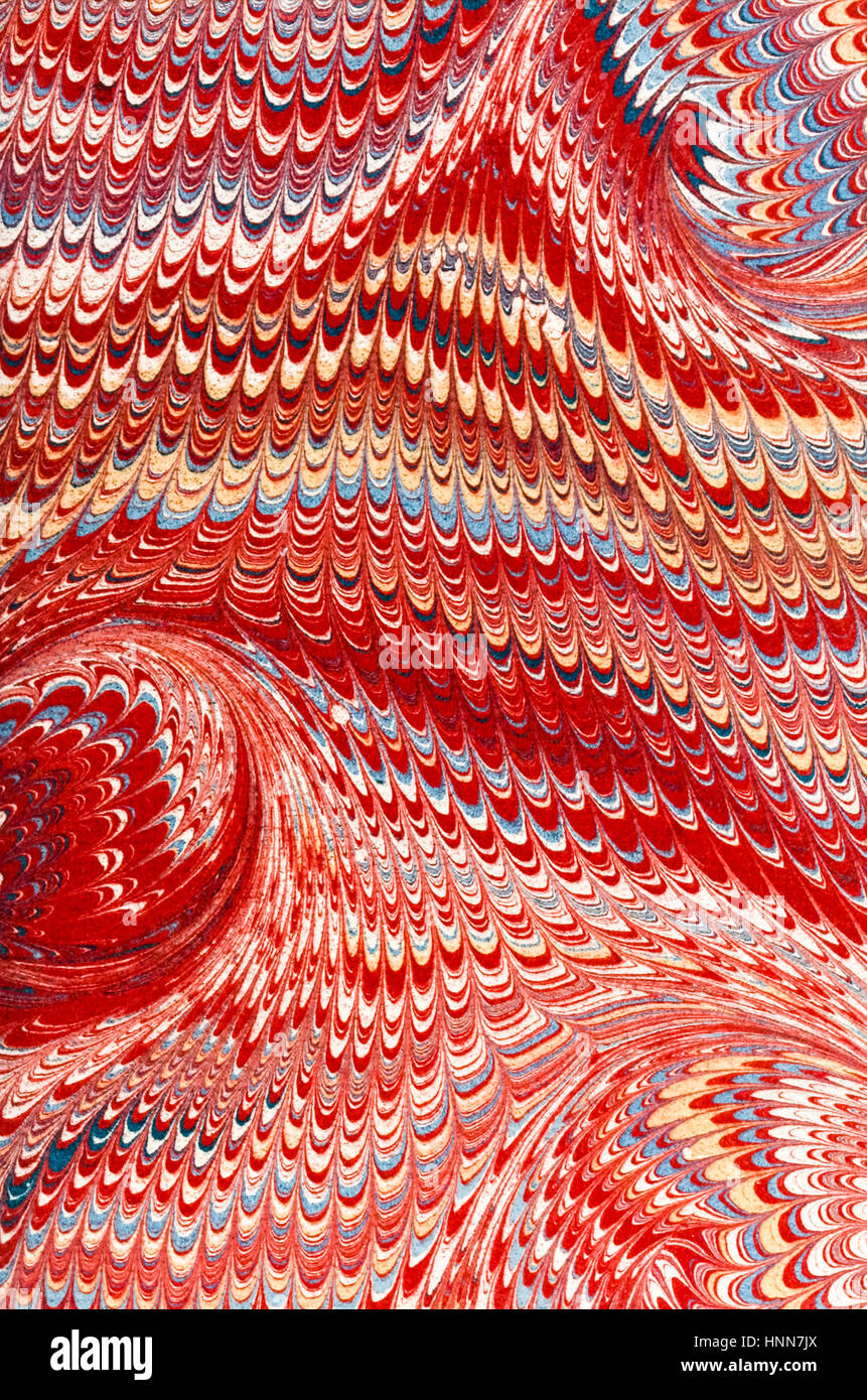 Hand marbled pastedown or endpaper from 19th century book binding from