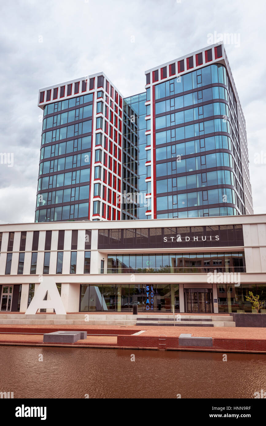 ALMELO, NETHERLANDS - JUNE 20, 2015: Modern architecture town hall in Almelo on June 20 2015, Almelo is  small city in the eastern part of the netherl Stock Photo