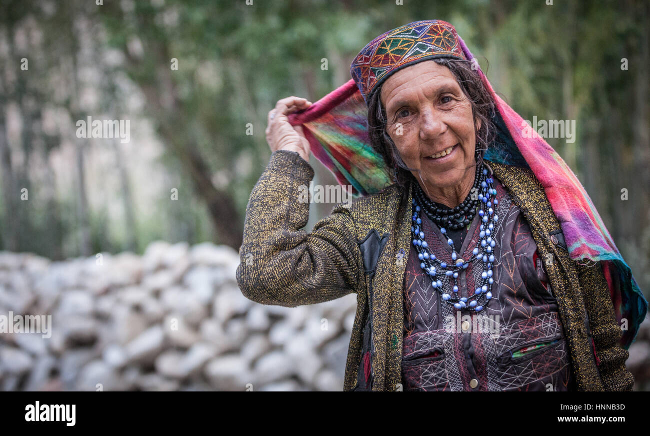 Afghanistan, Wakhan corridor, a portrait of an old smiling woman in