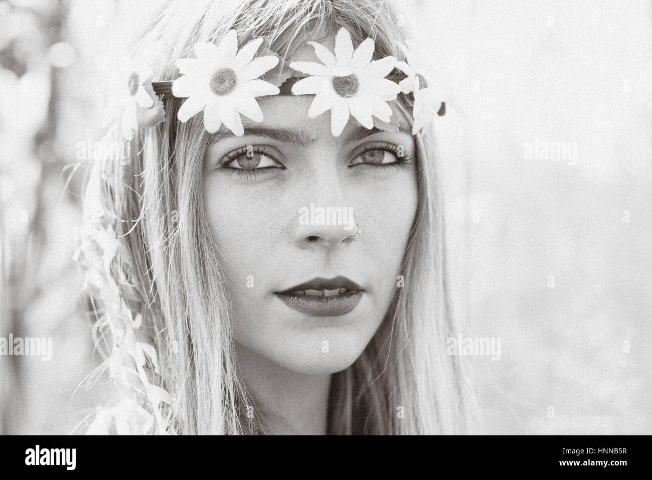 Hippy girl - 1970 style deliberately vintage photograph Stock Photo