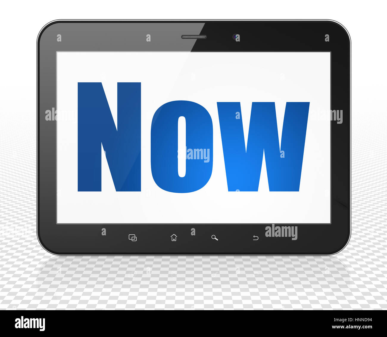 Time concept: Tablet Pc Computer with Now on display Stock Photo - Alamy