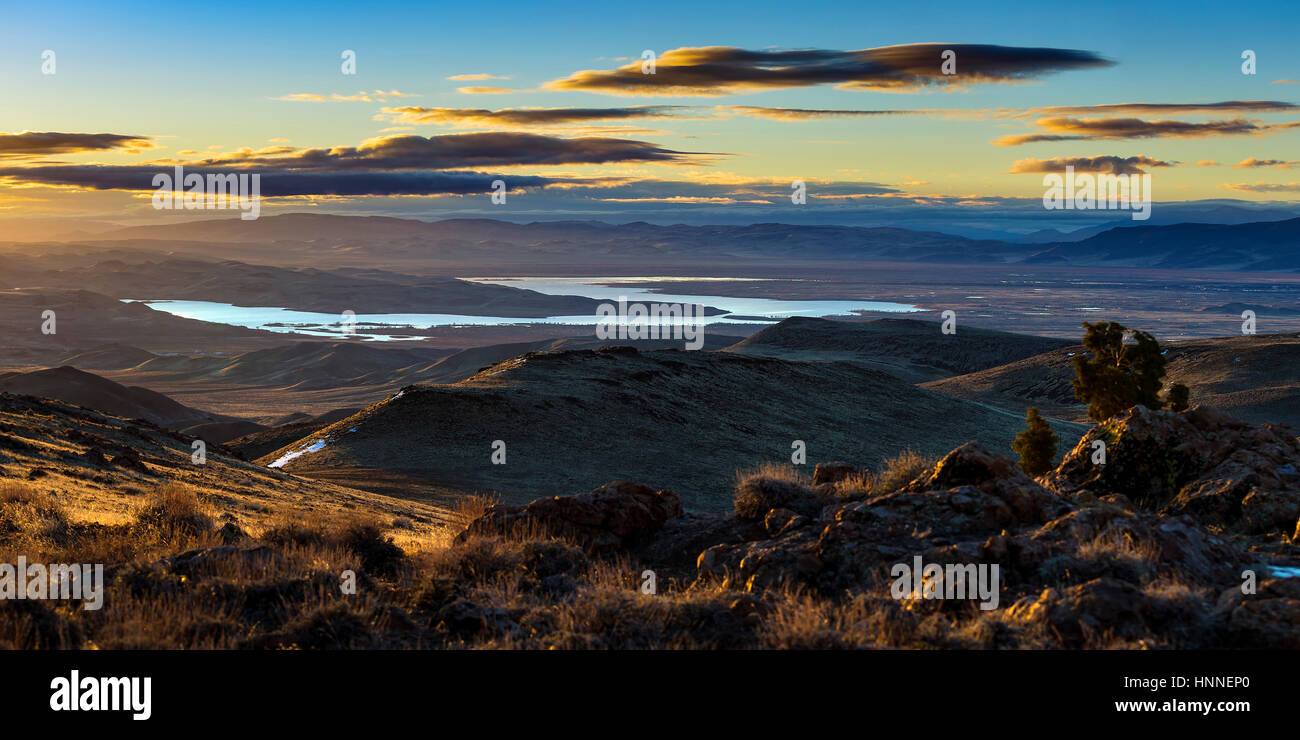 Lake Lahontan and Silver Springs Sunrise in the Nevada desert Stock