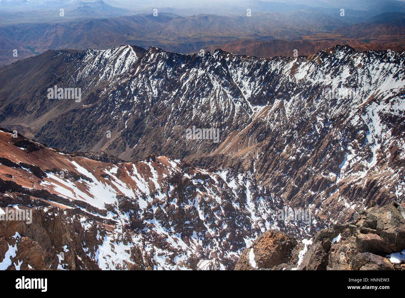 Toubkal national park, Morocco seen from Jebel Toubkal highest peak of Atlas mountains and