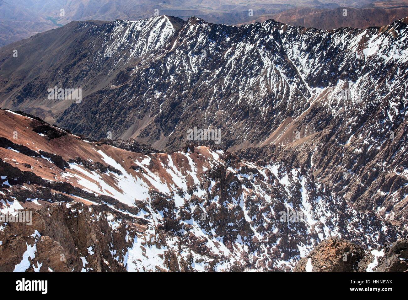 Toubkal national park, Morocco seen from Jebel Toubkal highest peak of Atlas mountains and