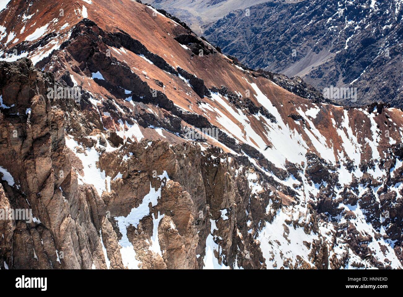 Toubkal national park, Morocco seen from Jebel Toubkal highest peak of Atlas mountains and