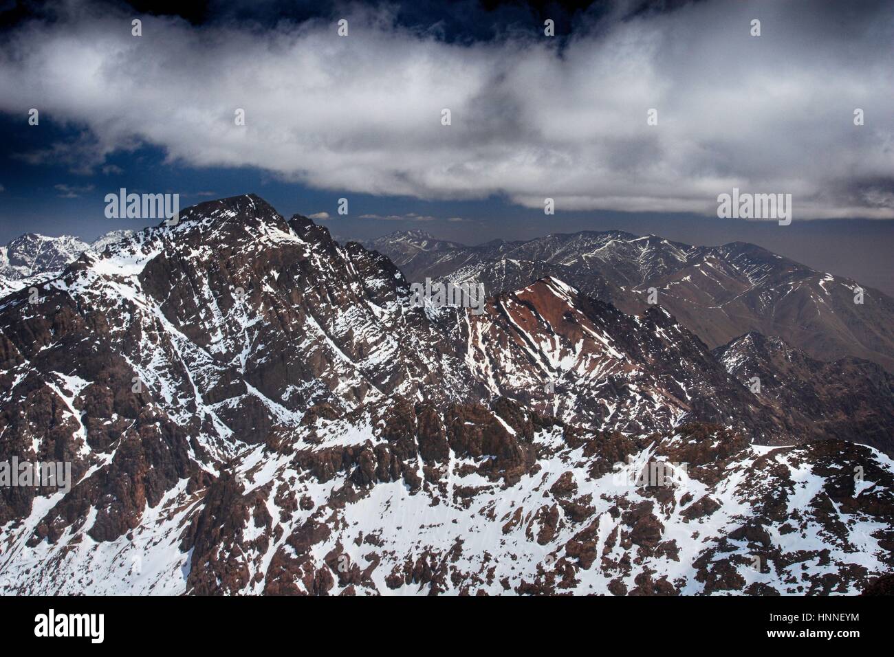 Toubkal national park, Morocco seen from Jebel Toubkal highest peak of Atlas mountains and