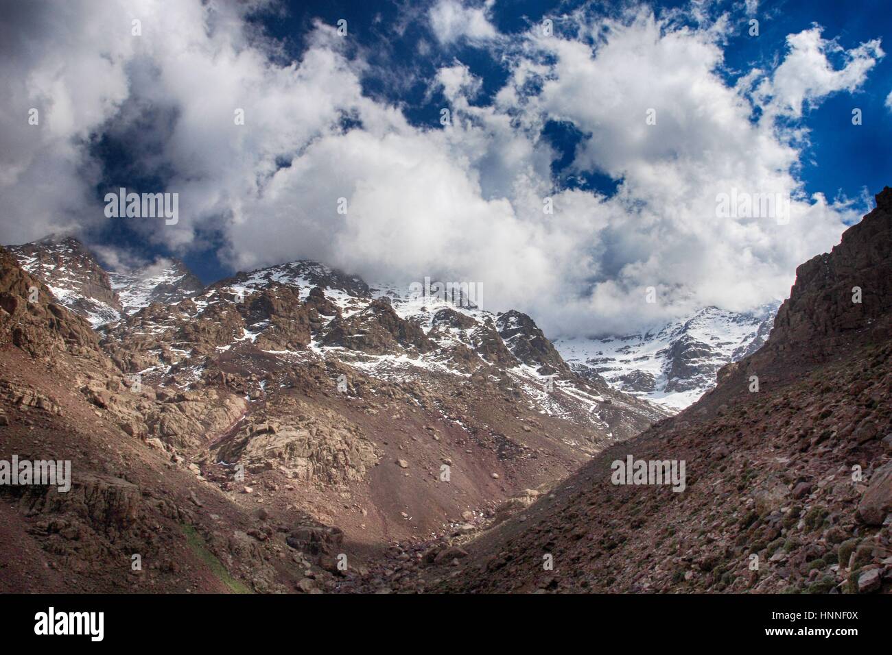 Toubkal national park, Morocco seen from Jebel Toubkal highest peak of Atlas mountains and