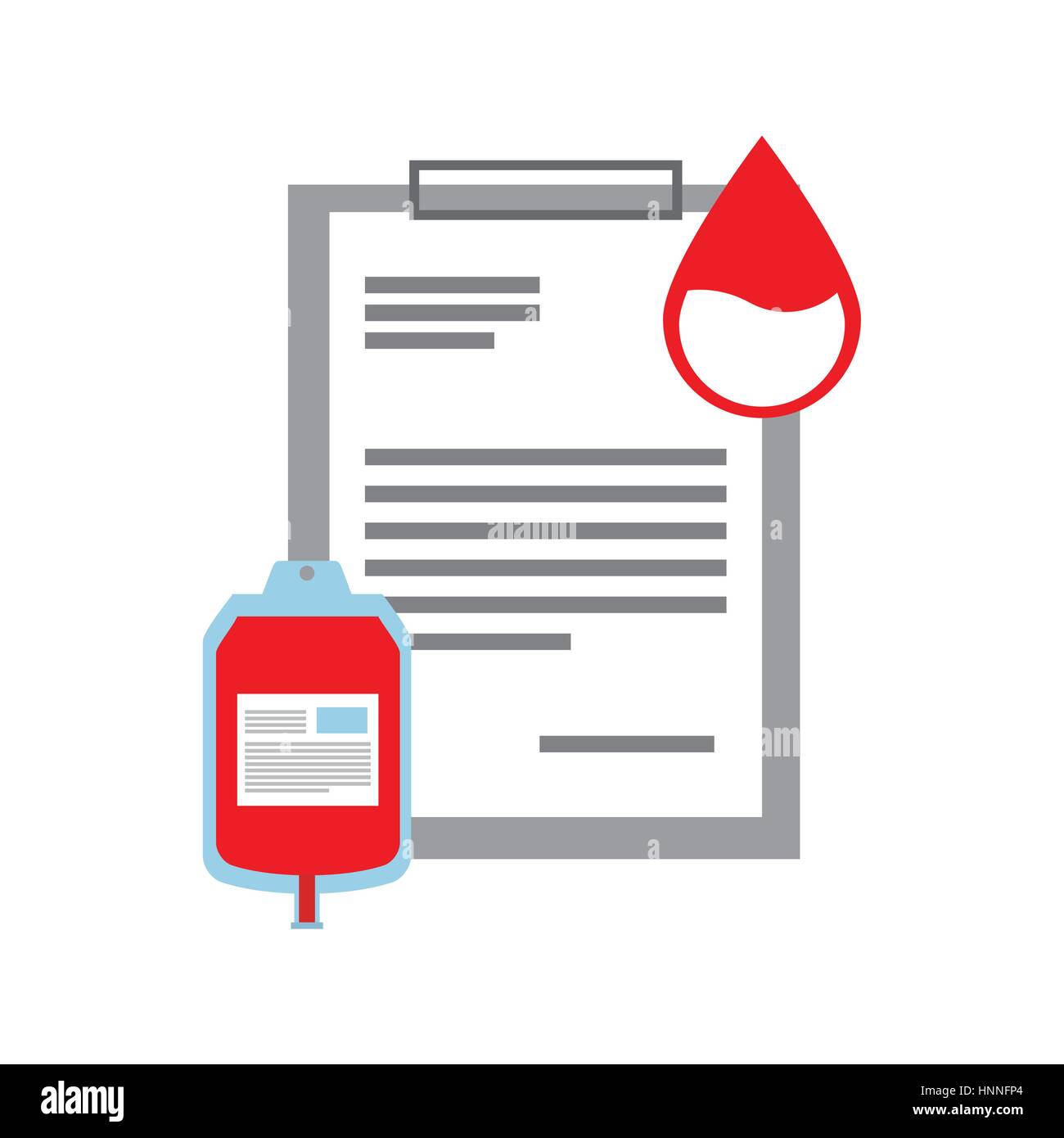 medical report with blood bag and drop over white background. colorful ...