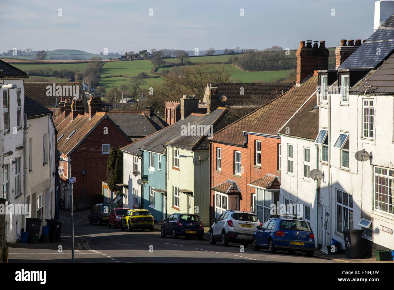 View looking from Victoria Place in Axminster town centre, down Castle
