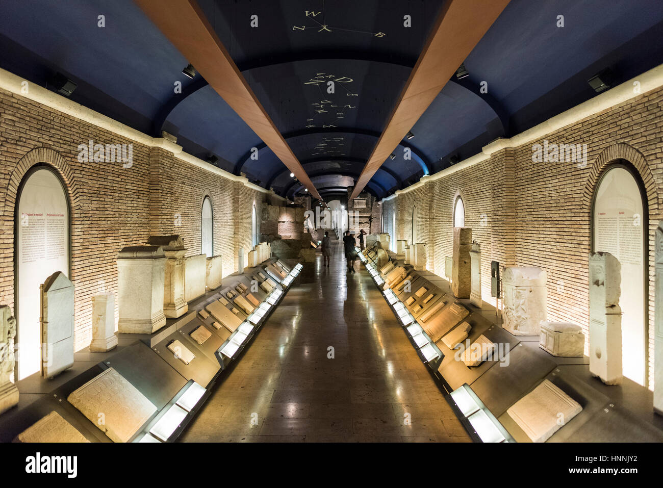 Rome. Italy. The Epigraphic Gallery (Galleria Lapidaria), undergound passage connecting Palazzo Nuovo & Palazzo dei Conservatori, Capitoline Museums.  Stock Photo