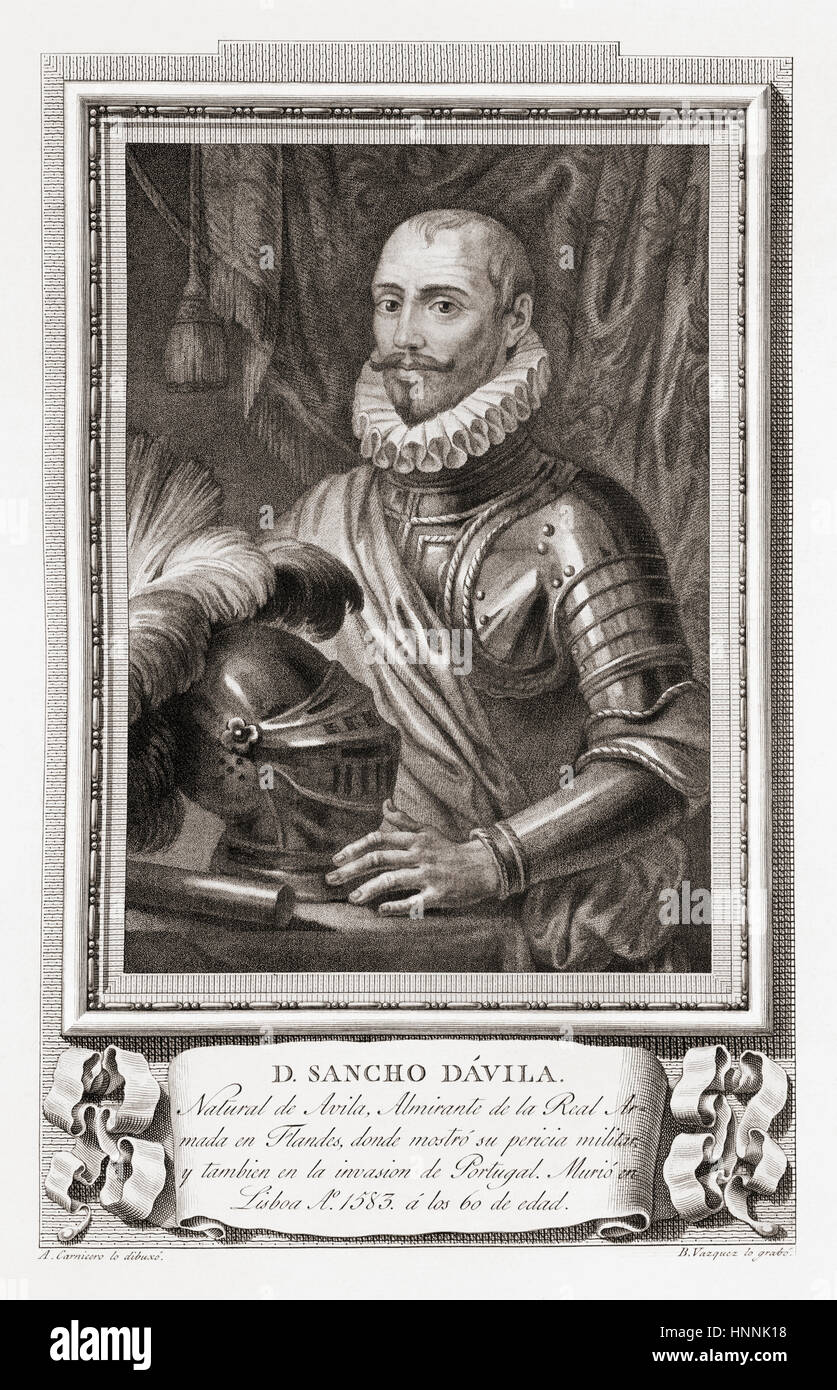 Sancho d'Avila, 1523 – 1583.  Spanish General.  After an etching in Retratos de Los Españoles Ilustres, published Madrid, 1791 Stock Photo