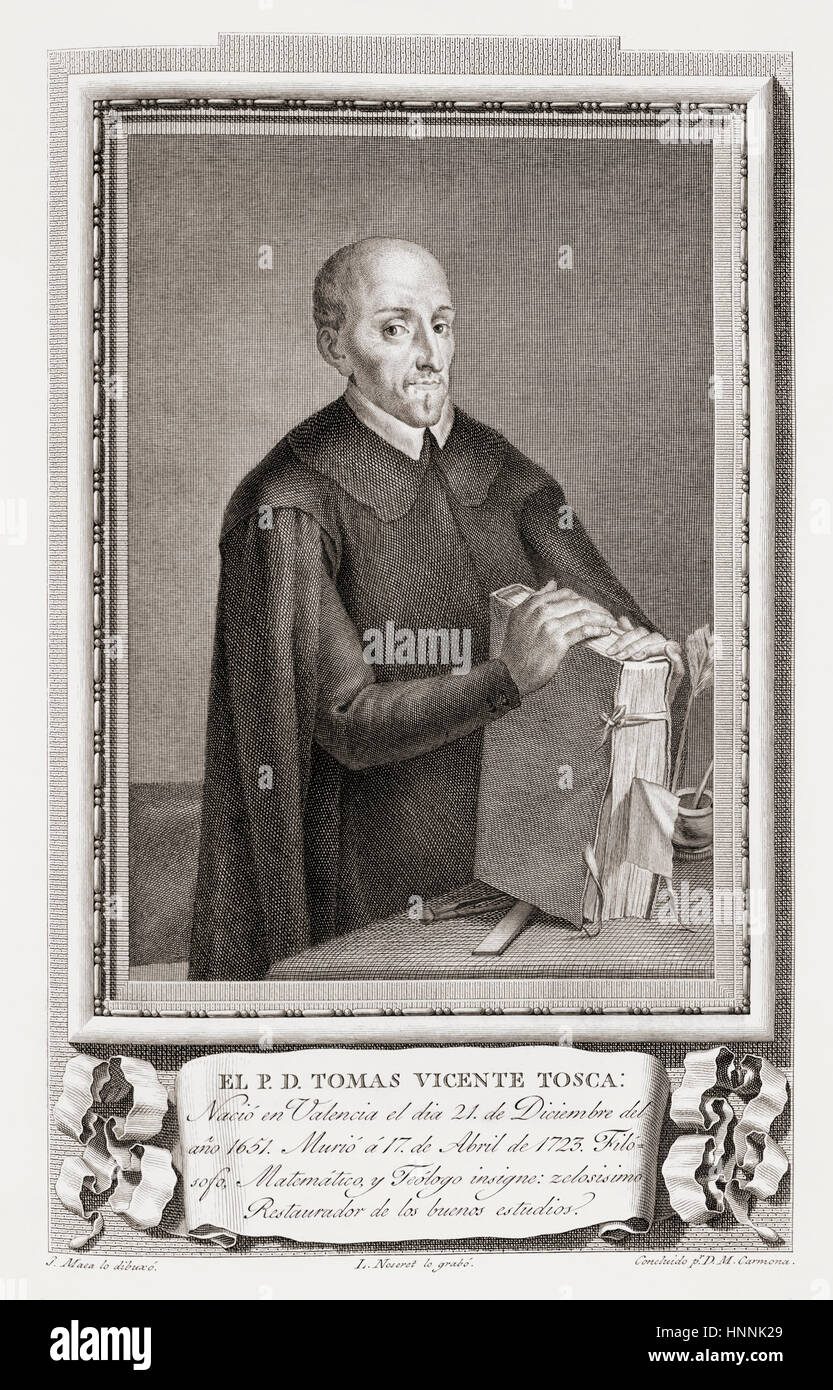 Tomás Vicente Tosca y Mascó,1651 - 1723.  Spanish mathematician, architect, philosopher and theologian.  After an etching in Retratos de Los Españoles Ilustres, published Madrid, 1791 Stock Photo