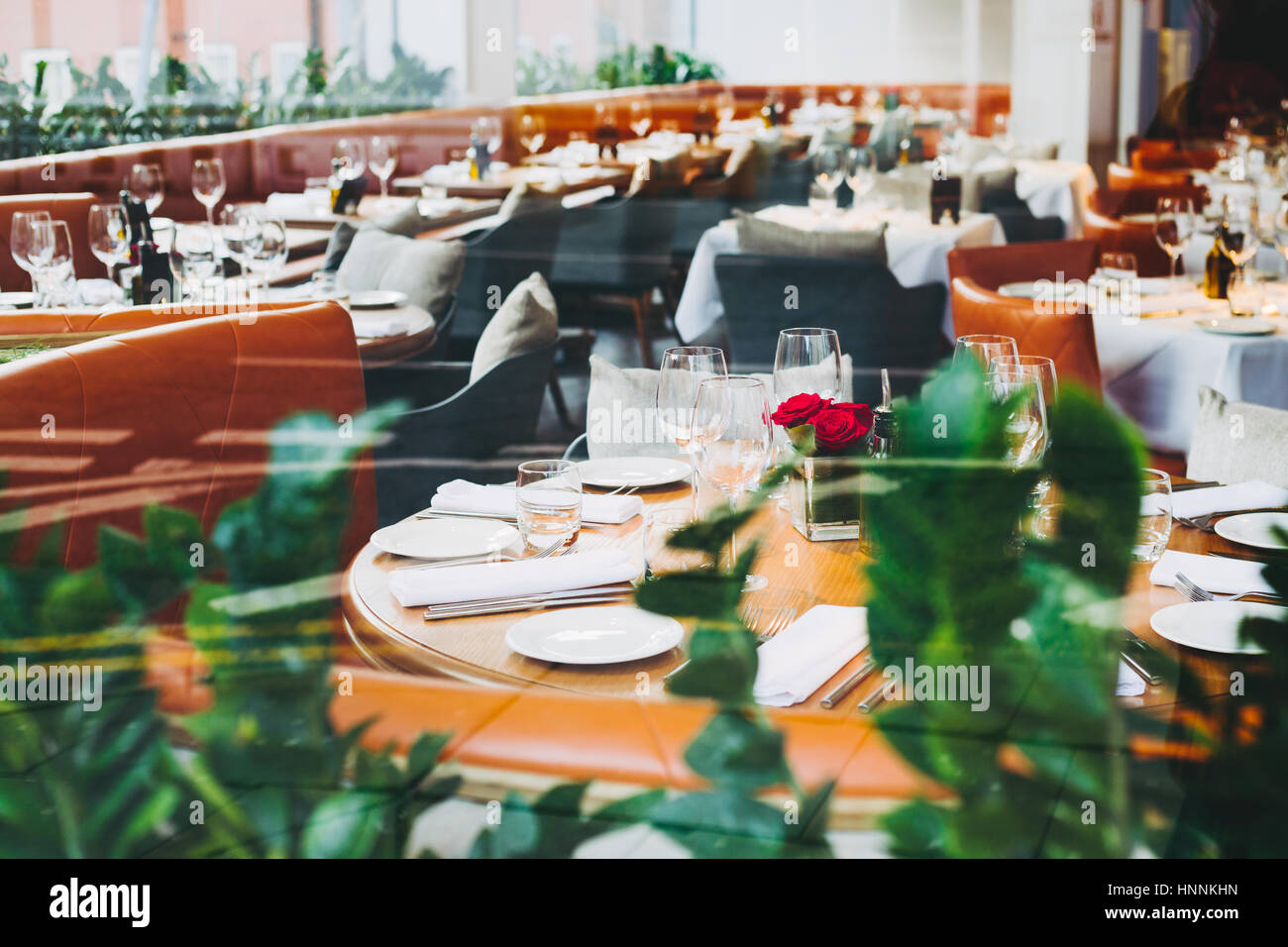 Empty restaurant view from outside Stock Photo