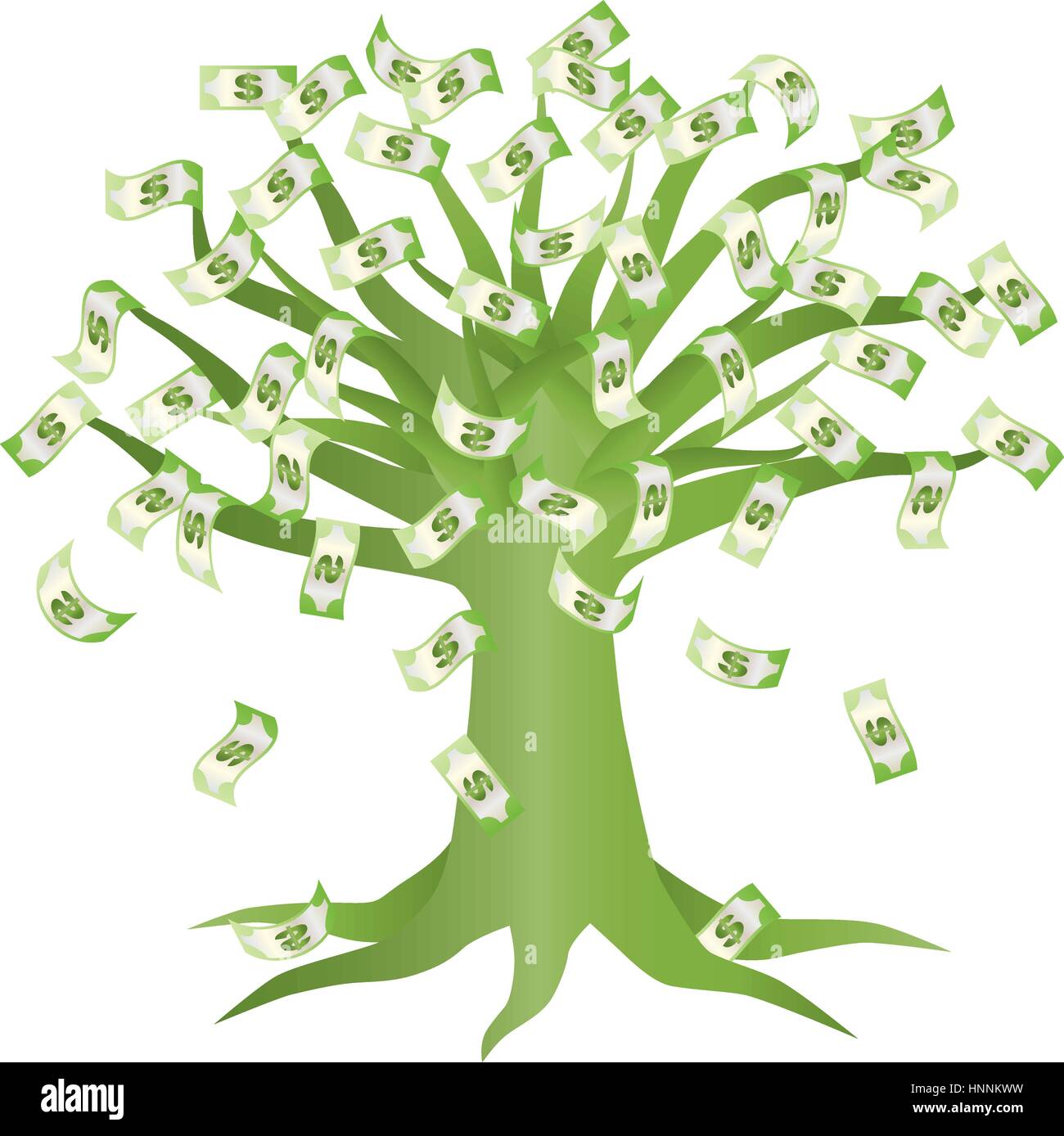 Money Growing on Green Tree Illustration Isolated on White Background Stock Vector
