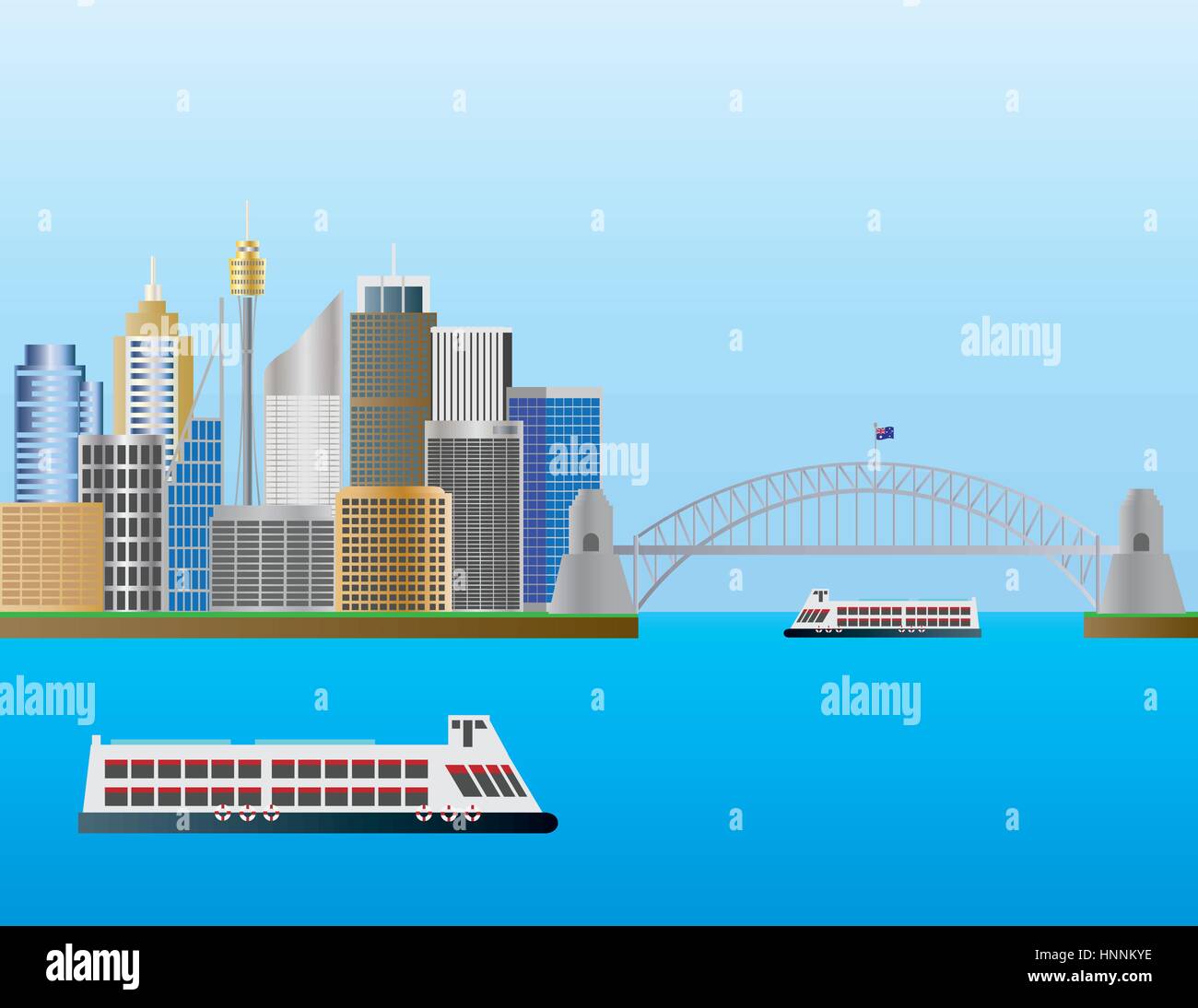 Sydney Australia Skyline Landmarks Harbour Bridge Illustration Stock Vector