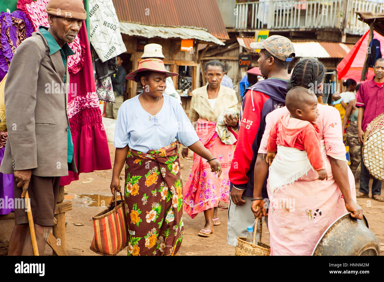 Malagasy people out and about in the small town in Madagascar Stock Photo