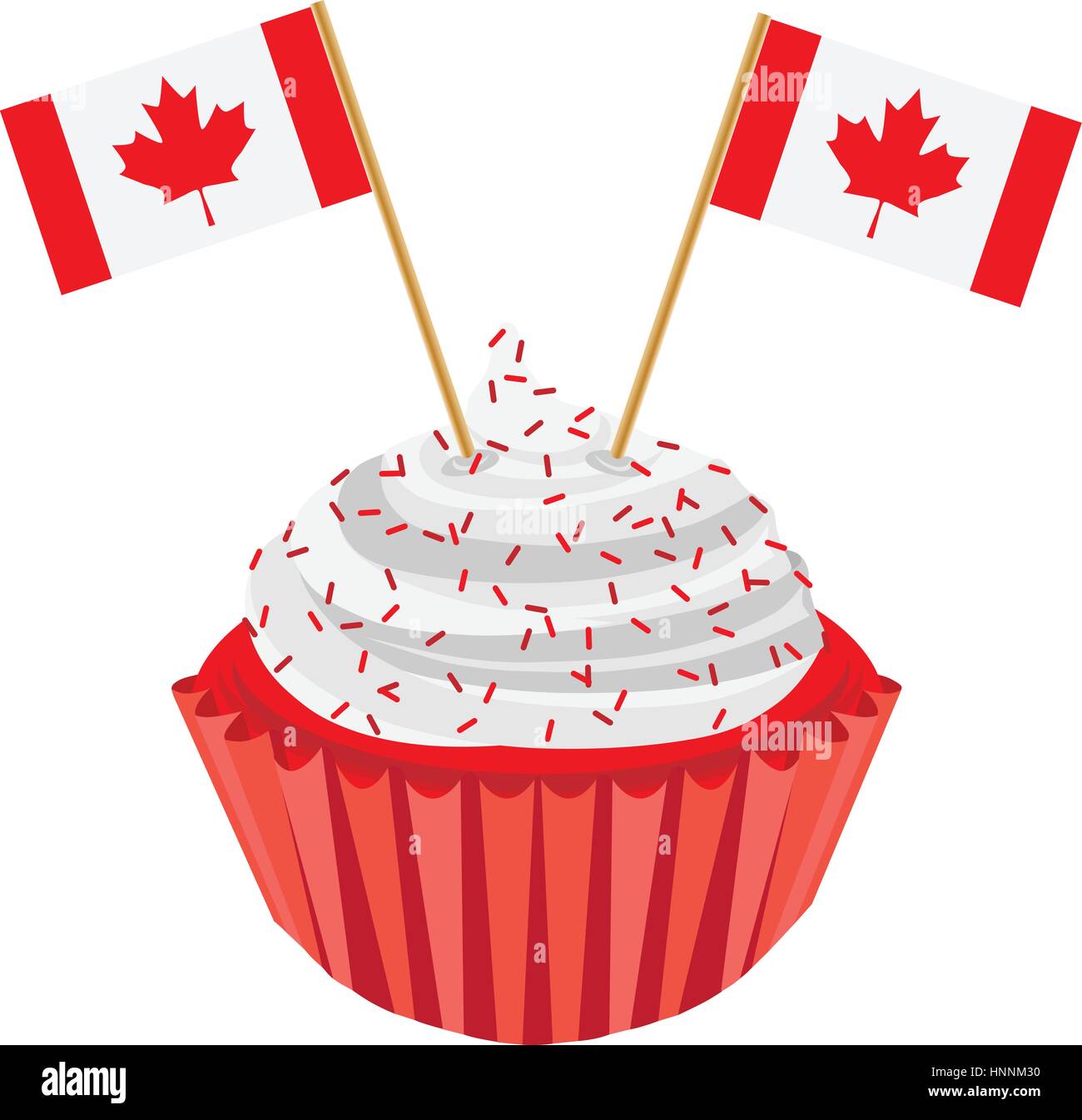 Happy Canada Day Red and White Cupcake with Canadian Flags Illustration