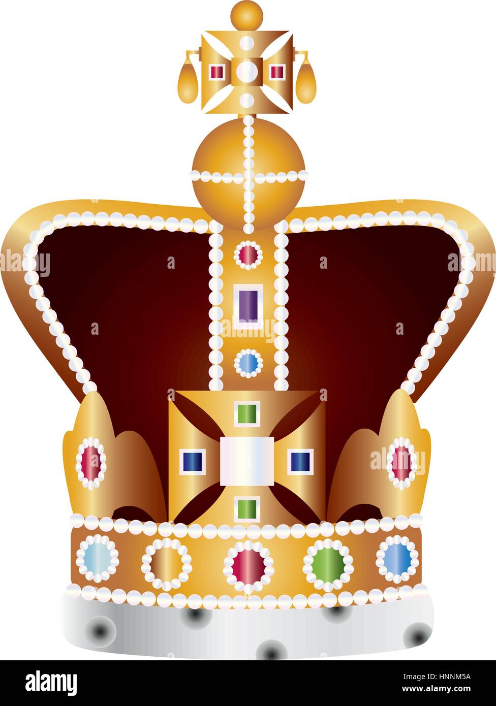 English King and Queen Coronation Crown Jewels Illustration Isolated on White Background Stock Vector