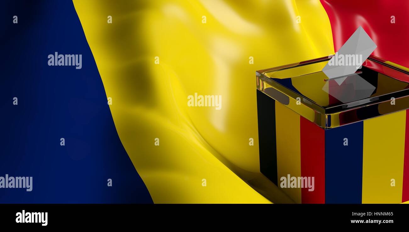 Glass ballot box on Chad flag background, 3d illustration Stock Photo ...
