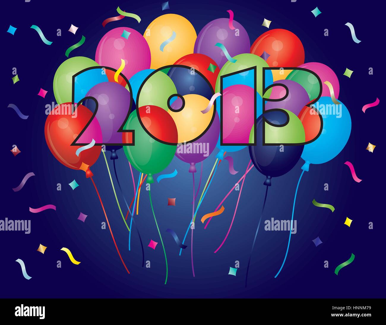 Colorful Balloons in New Year 2013 Numeral Silhouette Outline with ...