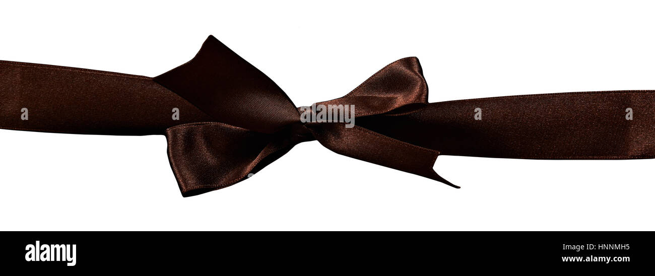 Brown satin ribbon isolated on white background. brown silk bow Stock Photo