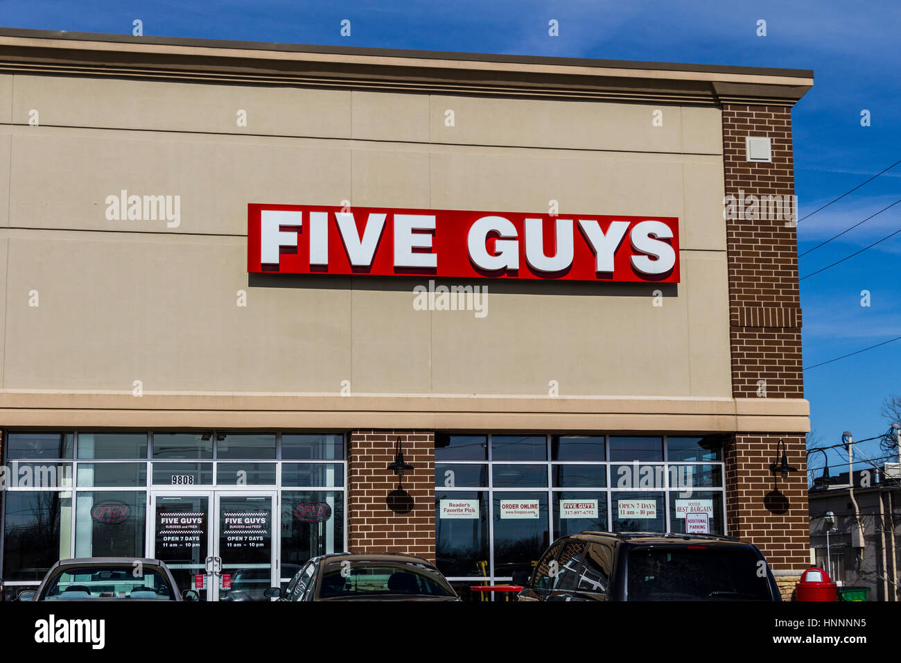 Indianapolis - Circa February 2017: Five Guys Restaurant. Five Guys is a Fast Casual Restaurant Chain in the US and Canada IV Stock Photo