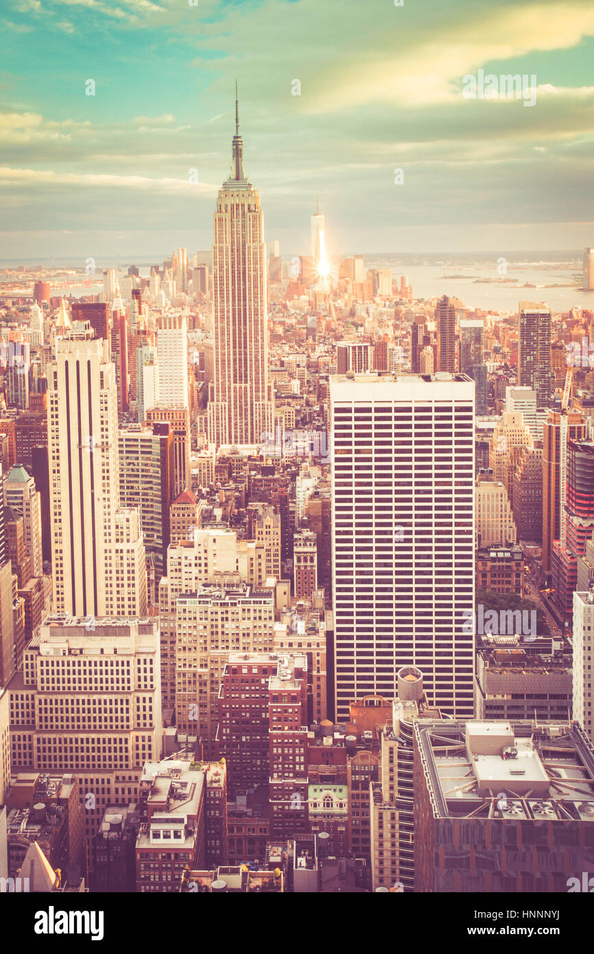 Vintage tone view of New York City skyline view across Manhattan Stock Photo