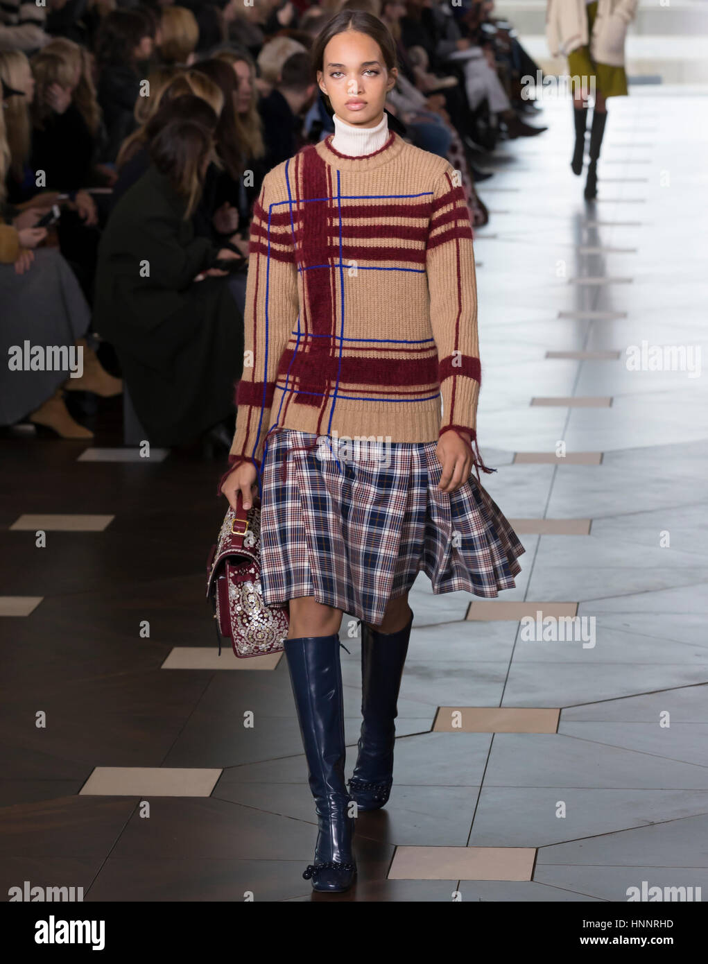 NEW YORK, NY - FEBRUARY 14, 2017: Ellen Rosa walks the runway at the Tory Burch Fall Winter 2017 fashion show during New York Fashion Week at the Whit Stock Photo
